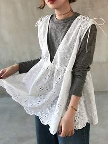 FRIFUL Women's Embroidered Fabric Shoulder Tie-Up Loose Casual Blouse - White - View 7