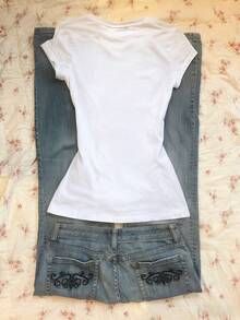 Glimmora Women's Digital Print Fitted Short Sleeve T-Shirt - White - View 2