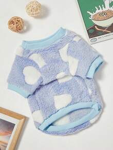 PETSIN 1件宠物狗蓝色爱心印花加厚保暖圆领卫衣，适合秋冬季穿着 - 彩色 - 查看 6