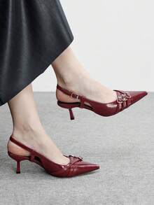 CUCCOO BIZCHIC Zapatos de tacón de gatito de punta fina para mujer, sencillos y de moda, sandalias de tacón con estilo punk para primavera, vacaciones de primavera, Pascua y baile de graduación - Color caoba - Ver 3