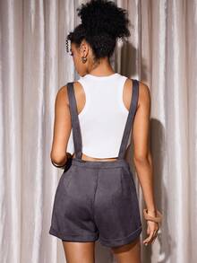 Shutterstock Y2Kool Women's Grey Y2K Suede Laser Text Arrow Lucky Graphic Print Cropped Fitted Sexy Jumpsuit - Dark Grey - View 2