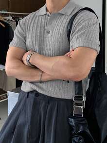 DAZY Áo polo cổ tròn màu xám trơn dành cho nam, thích hợp mặc mùa hè. - Xám - Xem 3