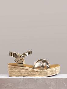 Styleloop 女士纯色休闲厚底波西米亚复古帆布厚底系带凉鞋，春夏款 - 灰色 - 查看 3