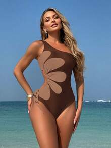 Swim Vcay Tenues de plage pour femmes Springbreak, Maillot de bain une pièce décontracté pour femmes avec imprimé, cordon de serrage et détails ajourés, idéal pour les vacances. Style bohème pour les festivals - Multicolore - Voir 4