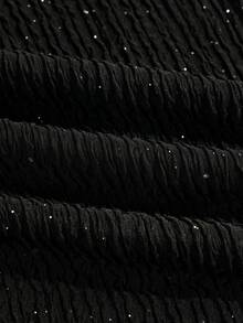 SOLERSUN Autumn And Winter Women's Clothing: Elegant Commuting, Daily Leisure, Party, Glitter Sequins, Black Knitted Texture Fabric, Mesh Fabric, AB Material Splicing, Long Sleeves, Square Neck, A-Line Mini Dress - Black - View 10