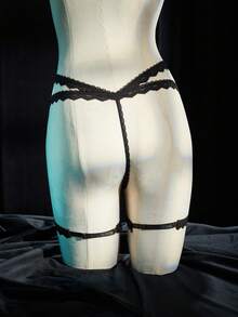 SpicyHot 3pcs/Set Women's Lace Patchwork Extremely Sexy Panty Set - Black - View 7