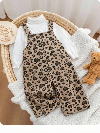 SHEIN Babygirl Cute Leopard Print Jumpsuit, Versatile For Autumn/Winter Street Style
