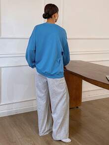 DAZY Women Casual Loose Graphic Print Long Sleeve V-Neck Top And Pants 2 Pieces Set