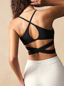 VARSIVA 女士镂空交叉肩带舒适运动文胸 - 黑色 - 查看 10