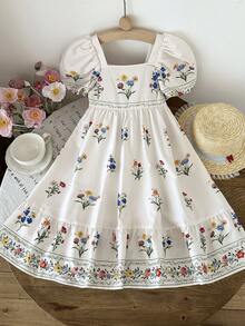 LMoss Kids 少女碎花方领休闲度假连衣裙 - 彩色 - 查看 9