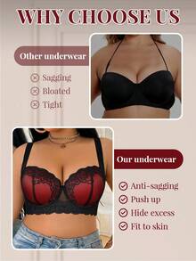 DesireSculpt 1pc Plus Size Lace Comfortable Seamless Supportive Underwire Bra - Red - View 7