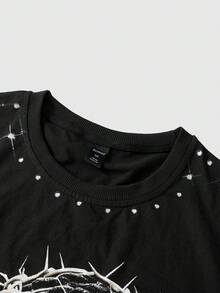 ROMWE MEN Graphic Print Glitter Distressed Tank Top For Toddler Boys - Black - View 8