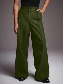 STYNVO Quần ống rộng nam có túi và cúc, kiểu dáng thường ngày, đa năng, thích hợp đi làm. - xanh quân đội - Xem 4