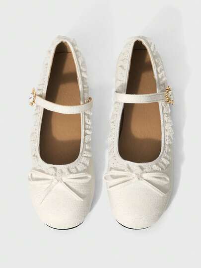 ROMWE Kawaii 女士时尚甜美蕾丝边蝴蝶结装饰平底鞋，圣诞节必备