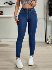 Rivivi Quần jeans nữ dáng ôm cạp cao, đơn giản, đa năng, màu trơn, thích hợp mặc hàng ngày đi làm, quần jeans nữ cạp cao co giãn, quần jeans định hình vòng ba, quần jeans nữ cạp cao dáng ôm, quần jeans cạp cao - Rửa tối - Xem 6