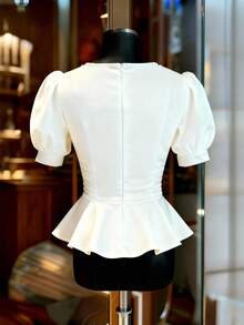 Franclia Women's Elegant White Blouse With Mesh Patchwork Asymmetric Collar - White - View 2