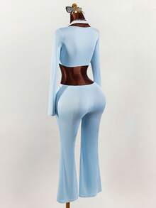 Amplova 2026 New Style 2 In 1 Cropped Top And Low-Waist Flare Skinny Pants Women's Suit - Multicolor - View 7