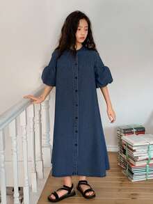 DAZY Tween Girls Casual Denim Short Sleeve Dress - Blue - View 4