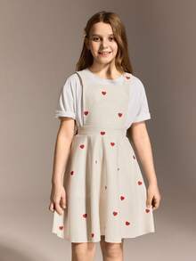 Tween Girls' Casual Heart Print Summer Dress - Apricot - View 3