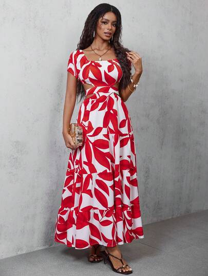 Eryvara Vestido casual de vacaciones con hombros descubiertos y lazo en la espalda