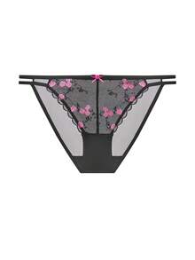 LUVLETTE Low-Rise Black Rose Embroidered Elegance Lingerie Floral Lace & Demi-Sheer Mesh & Strappy Sexy Briefs Romantic Valentine's Day Gifts - Black - View 5