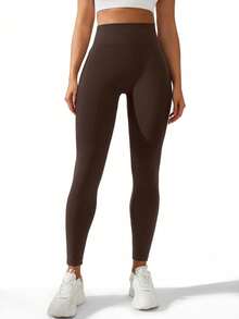 Gameset SHEIN Sport Quần legging thể dục nữ màu trơn, cạp cao, không đường may, co giãn. - Nhiều màu - Xem 5