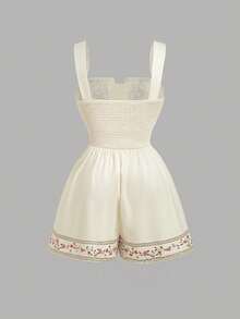 SHEIN MOD 大码女式夏季度假风碎花系带连体裤，短款连体裤，夏季女式连体裤，短款连身裤，可爱女式连体裤，连衣裙式连体裤 - 杏色 - 查看 2