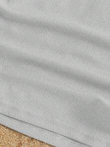 SHEIN Sparklyn Tween Girls' Casual Fitted Contrast Color Camisole,Grey Summer Knitted Ribbed Spaghetti Strap Top,City Break Versatile Style Kids All-Match Cami - Light Grey - View 5