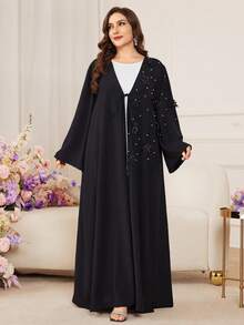 SHEIN Najma Plus Size Women Middle East Style Elegant Slimming 3D Floral Kaftan - Black - View 4