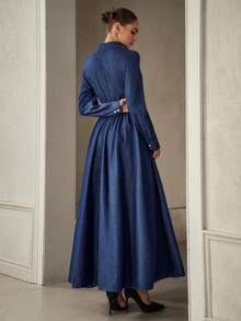 Selenza 女士长袖单排扣休闲牛仔衬衫裙 - 藍色 - 查看 2