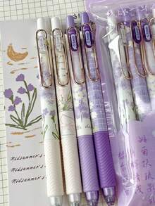 4PCS Gel Ink Pens Flower Retractable Pens 0.5mm Black Ink Gel Pens Women Girls Cute Aesthetic Pens Office School Pens, Office & School Supplies - Multicolor - View 11