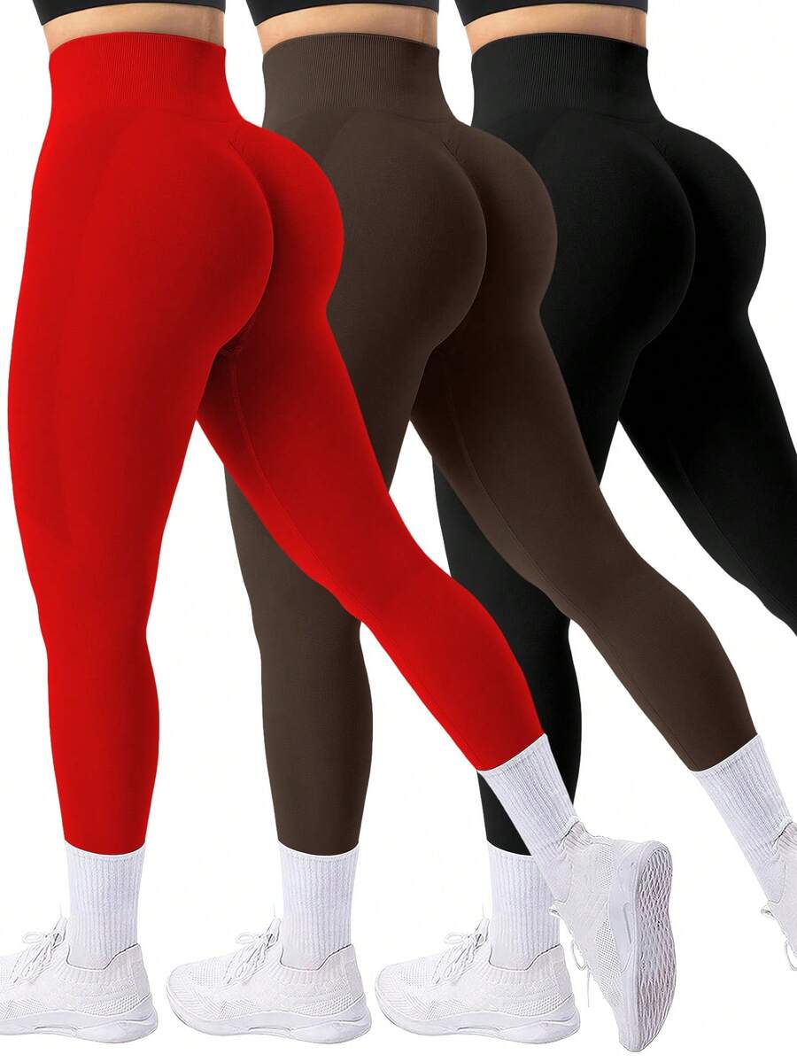 Gameset SHEIN Sport Quần legging thể dục nữ màu trơn, cạp cao, không đường may, co giãn. - Nhiều màu - Xem 1