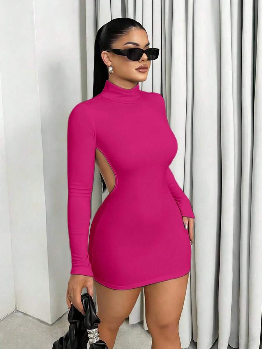 Sirith Đầm mini dáng ôm gợi cảm hở lưng kiểu vintage mùa thu mới dành cho nữ - Màu Hồng Tươi - Xem 1