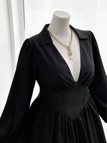 Sweetra Robe d'été ample à manches longues et coupe évasée, couleur unie. Robe de remise des diplômes - Noir - Voir 5
