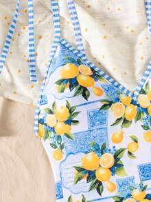 Swim Vcay 2件套全新随机印花性感优雅度假吊带背心和比基尼泳装套装，适合海滩、泳池派对 - 彩色 - 查看 5