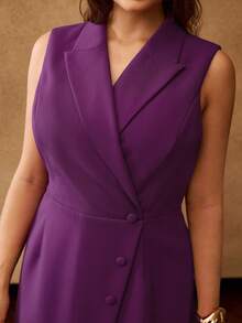 MOTF PREMIUM PLUS ELEGANT SLEEVELESS BLAZER STYLE SHORT DRESS FOR COMMUTING - Purple - View 2