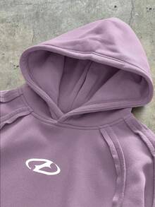AXEPEAK Áo nỉ dài tay dáng rộng có mũ dành cho nam - Màu tím - Xem 3