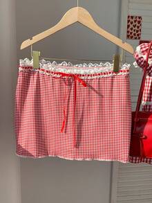 Comfortcana Summer Casual Vacation Textured Low Waist Mini Skirt Summer For Women - Red - View 3