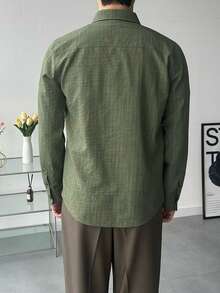 DAZY Slim Fit Embroidered Pattern Military Green Casual Shirt For Men, Spring/Autumn - Army Green - View 2