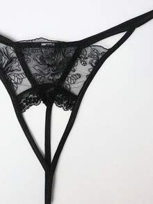 1pc Men's Sexy Lace Low-Rise Thong Underwear - Black - View 3