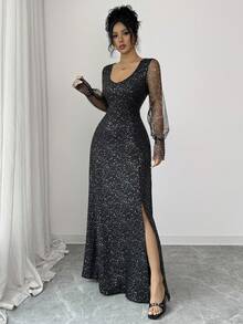 Rafferiza 女士优雅亮片连衣裙，适合外出、约会、派对等场合。 - 黑色 - 查看 5