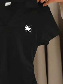 Tween Girl Classic Knight Logo Print Fitted Side Ruched Short Sleeve Cropped T-Shirt - Black - View 4