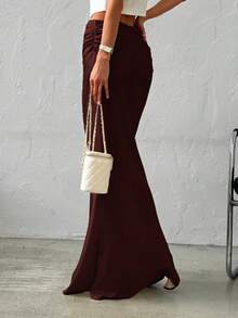 Firerie Chân váy maxi satin màu trơn, thanh lịch, tối giản, lãng mạn, đa năng dành cho nữ, thích hợp hẹn hò hoặc công sở. - Màu Tím - Xem 5