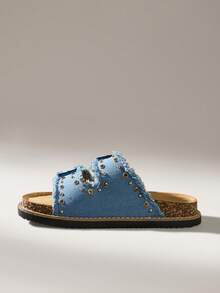 Solecia Women's Buckle Design Casual Fashionable Flat Sandals - Blue - View 6