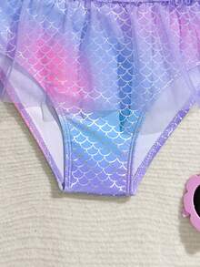 Bikini med sjöjungfrumotiv för ung flicka - Blåröd - Visa 6