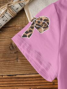 MTV | SHEIN Ung flicka Y2K-stil Casual Leopard, Bokstav, Hjärta, Rosett Grafisk Kortärmad T-shirt, Sommar - Vitt - Visa 6