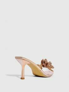 CUCCOO SZL Women's Crystal Embellished Transparent Strap High Heel Sandals Prom Heels - Rose Gold - View 11