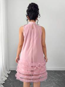 Elenzga 新款粉色浪漫网纱优雅连衣裙。 - 粉色 - 查看 2