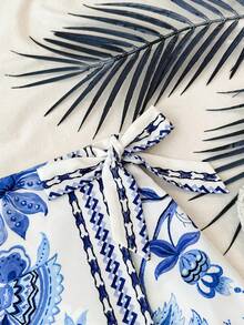 Kids Summer Outfits  Squishy Teen Girls Skirts Holiday Casual Summer Boho Tropical ,Ribbon Bow Details Flower Pattern Floral Print Skirt Wrap Skirt Blue And White Print Boho Skirt Patterned Skirt Blue And White Skirt Mini Skirt Summer Skirt Blue Flower Skirt White Floral Skirt - Blue and White - View 4