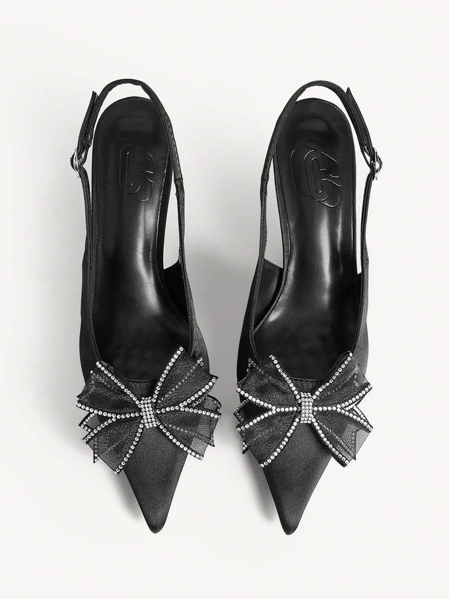 CUCCOO CHICEST Escarpins à bout pointu pour femmes ornés de fleurs, talons moyens. Élégants, doux et romantiques talons hauts en satin rose pâle. Chaussures de soirée pour le thé de l'après-midi, les rendez-vous, les fêtes, le Nouvel An, le Printemps - Noir - Voir 1